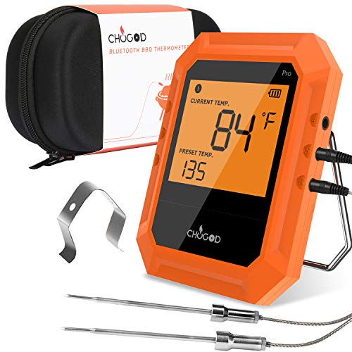 BBQ Meat Thermometer, Bluetooth Remote Cooking Thermometer, Digital Oven Thermometer with 6 Probe Port for Smoker Grilling (Carrying Case Included)