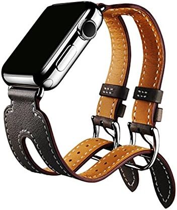 Isenxi for Watch Band, Double Buckle Cuff Watch Leather Band, iWatch Band Genuine Leather Band Wrist Watch Band with Adapter for iwatch (Double Buckle Cuff Black-42mm)