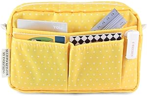 E-WEICHEN Multiple Pockets Portfolio Organizer with Zippered, Makeup Bag Travel Essentials for Women, Simple Waterproof Stationery Pencil Pouch Bag for Journal Office Art Supplies.Yellow Dot