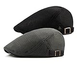 Bigface Up 2 Pack Men's Cotton Flat Cap Beret Cabbie Hunting Hat Summer Newsboy Cap(Black+Gray)