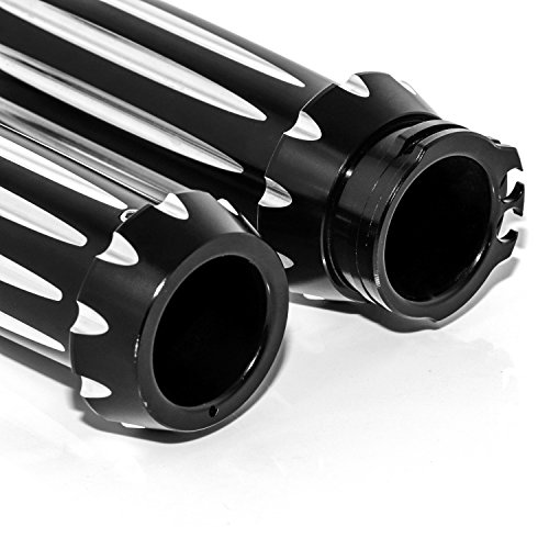Senkauto Motorcycle Deep Cut Black Hand Grips 1" 25mm Handlebars Harley Softail Touring Road King Street Glide (Type 01)
