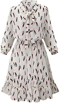 DAILISHA Womens Cool Chiffon Lipstick Longe Sleeve Lotus Hem Dress (M, White)