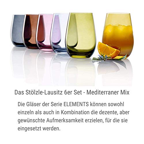 Stölzle Lausitz Wassergläser Set Elements Mediterraner Mix 465 ml randvoll / 6er Set Wassergläser Spülmaschinenfest hohe Bruchresistenz/Trinkgläser Set Kristallglas/Saftgläser Set – Bild 4