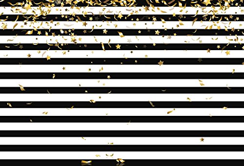 MEHOFOTO Photo Booth Background Black and White Stripe Christmas Gold Stars Birthday Party Backdrops for Photography 7x5ft