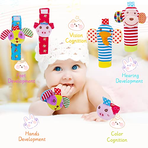 PADONISE Soft Animal Wrist Rattles Foot Finder Socks Baby Toy Set