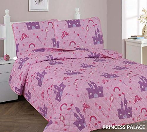 3 Piece Kids Printed Bedspread Set new Shark/Dinosaur/Cars design coverlet/quilt sets FULL size bedding (Princess Palace)