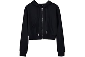 Hooever Womens Cute Workout Cropped Zip Up Drawstring Hoodie Sweatshirt Jacket