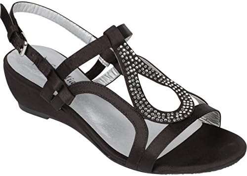 Sol Mia Women's Low Wedge Dress Wedding Sandals - Open Toe Rhinestone Formal Bridal Shoes