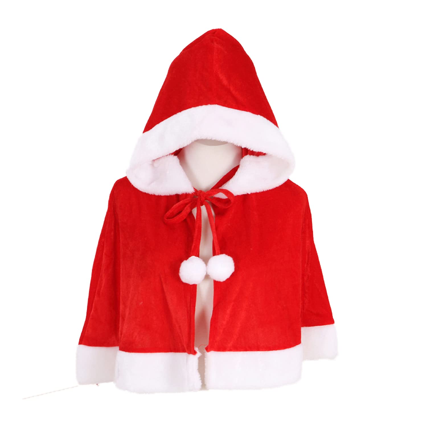 ITODA Adult Red Christmas Shawl Hooded Cape Soft Santa Claus Cape Cosplay Costume Short Xmas Cloak Velvet Santa Shawl Xmas Outfit Winter Outwear for Women