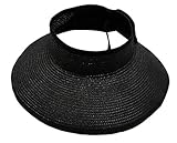 TAUT Women's Roll up Wide Brim Straw Hat Visor with Bow,Black