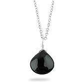 CRYSTALINES Natural Gemstones Dainty Pendant, Polished Tear-Drop Stones Necklace, Handmade Boho Hypoallergenic Jewelry for Women, Chakra Healing Crystals, Adjustable Chain-16+2inch