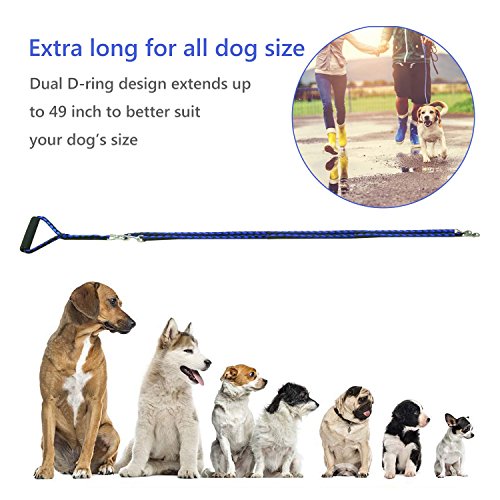 Startostar Detachable Double Dog Leash No-Tangle 2 in 1 Dual Pet Lead with Swivel Padded Handle for One or Two Dogs (Blue)