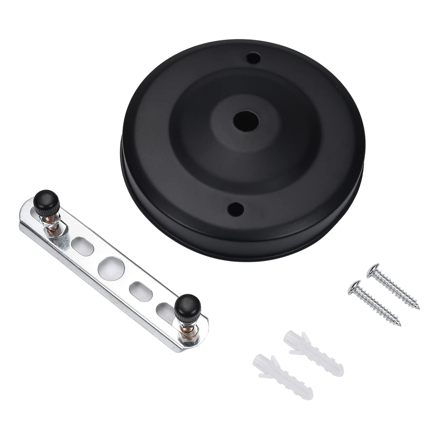 Othmro Pendant Light Fitting, Ceiling Rose Light Holder 4.13"/10.5cm Dia, Ceiling Pendant Plate Holder for Hanging Lamps and Lanterns - Black 1pc
