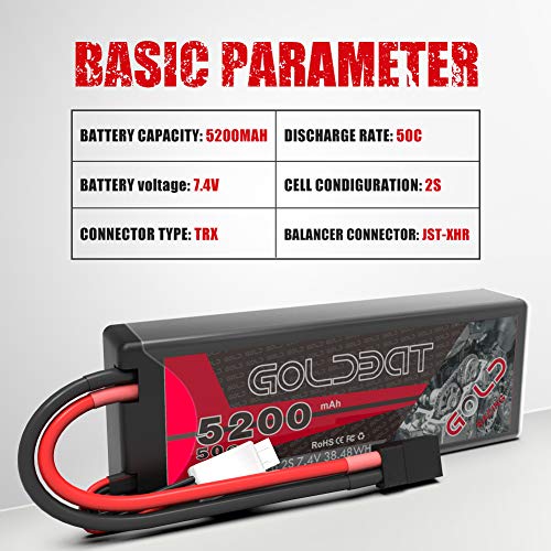 GOLDBAT Lipo 2s 5200mAh RC Batterie 7.4V 50C 2S LiPo Batterie Hardcase Lipo Pack Compatible Avec TRX Plug Pour RC Evader… – Bild 4