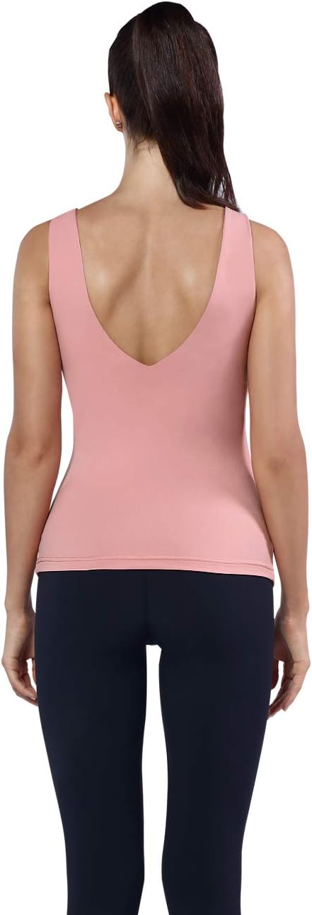Camisole Yoga Tops Women Sexy Gym Vest Plain Color Double V Neck Sports Tank Top with Padded Bra