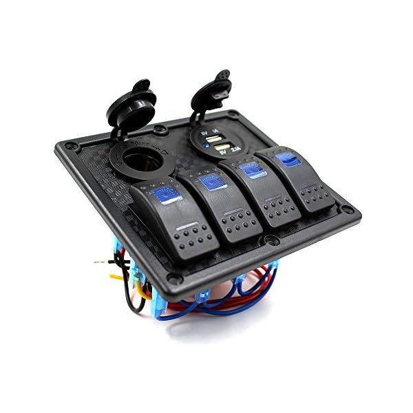 DCFlat-5-Pin-4-Gang-LED-Car-Marine-Boat-Rocker-Switch-Panel-Dual-USB-Waterproof-Power-Socket
