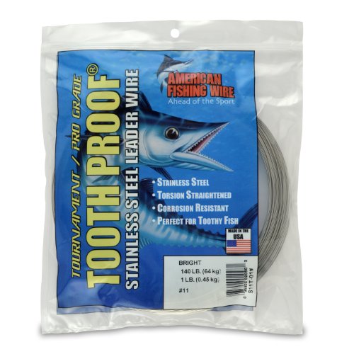 American Fishing Wire Tooth Proof Stainless Steel Single Strand Leader Wire, Size 11, Bright Color, 140 Pound Test, 1 Pound Coil