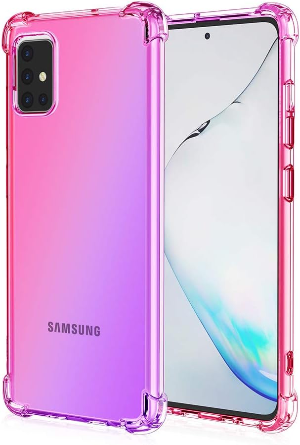 Dedux Case for Samsung Galaxy A51/M40s, Gradient Color Four Corner Reinforcement Shockproof Tpu Crystal Clear Protective Phone Case Cover (Pink/Purple)
