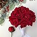 Red Velvet Silk Rose Bouquet (24 Roses) - Silk Bridal Wedding Bouquet and Matching Boutonniere - Valentines Day Christmas Wedding Flower Package