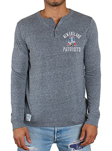 Junk Food NFL New England Patriots Football Henley Men's Steel Gray Button Shirt (Adult Medium)