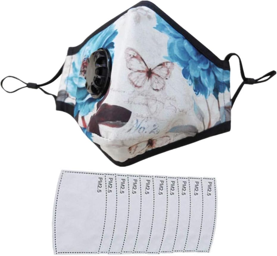 HOLIIBN Printed Flower Anti Pollution Mask with 10 Filters, N95 N99 Carbon Activated, Air, Dust, Smoke Filter - Cotton Washable Respirator Breathing Mask with Adjustable Ear Loops and Nose Bridge