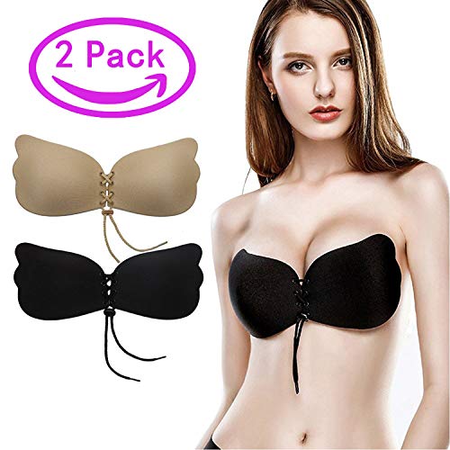 Kingoudoor Strapless Backless Bra Pushup Sticky Self Adhesive Bras for Women,Pack of 2,A