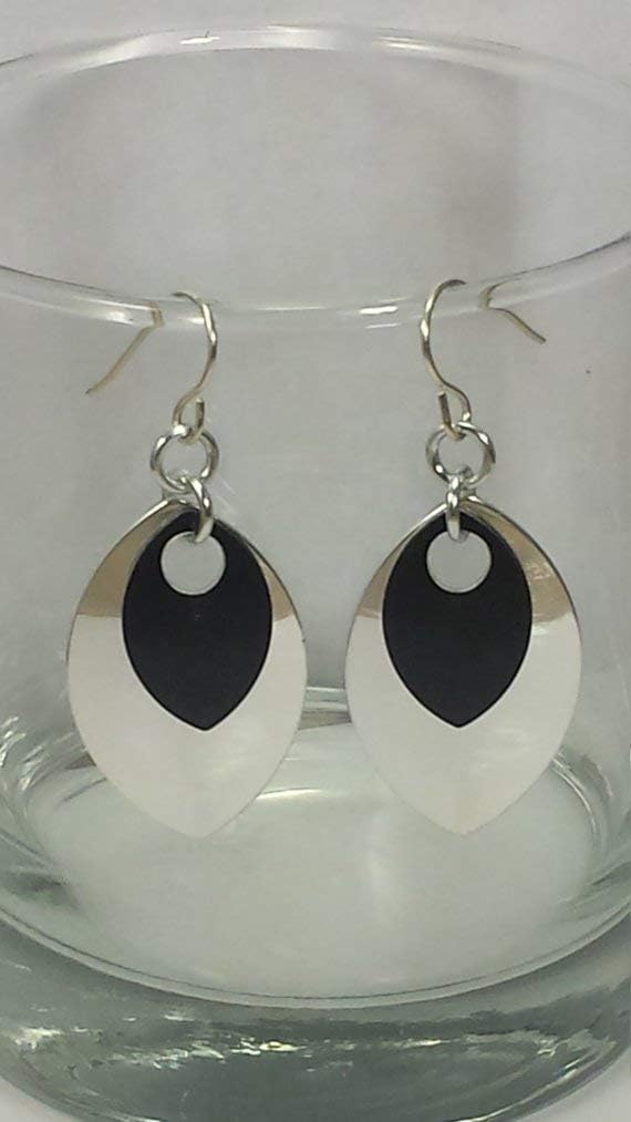 Black and Silver Scalemail Earrings
