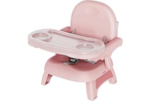 BBsecure 3-in-1 Booster Seat for Kitchen Chair, Booster Seat with Detachable Double Layer Tray, 3-Point Harness, Anti-Slip Design, Foldable Booster Chair for Babies and Toddlers, Pink