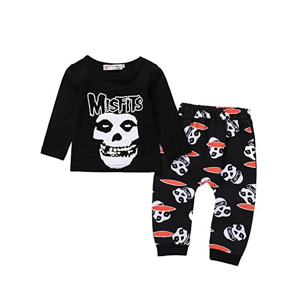 Toddler Baby Boys Girls Clothes Kid Newborn Long Sleeve Skull Bone Print T-Shirt Tops Pants Outfit Set