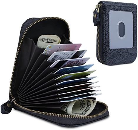 Wallets for Women FENGGU Credit Card Holder Zipper Leather Wallet Organizer for Credit Cards, Money Black