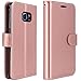 LK Galaxy S6 Edge Case, [Wrist Strap] Luxury PU Leather Wallet Flip Protective Case Cover with Card Slots and Stand for Samsung Galaxy S6 Edge (Rose Gold)