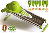 TechCulinary Premium V-Blade Stainless Steel Mandoline Slicer - Fruit and Vegetable Slicer - Food Slicer - Vegetable Cutter - Cheese Slicer - Vegetable Julienne - Includes 6 Different Inserts (GREEN)