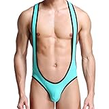 Men's Jockstrap Leotard Underwear Jumpsuits Wrestling Singlet Bodysuit(Green L)
