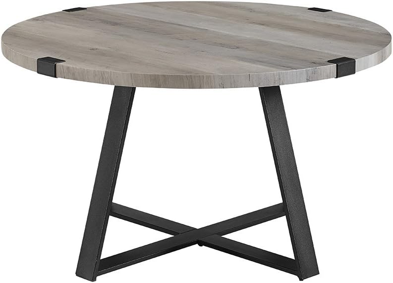 WE Furniture Rustic Farmhouse Round Metal Coffee Accent Table Living Room, 30 Inch, Grey, Black: Furniture & Decor