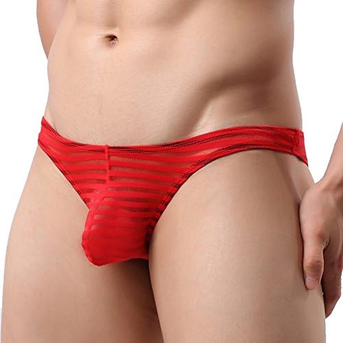 GuPoBoU168 Mens Semi Transparent Sheer Mesh Stripe Thongs Underwear