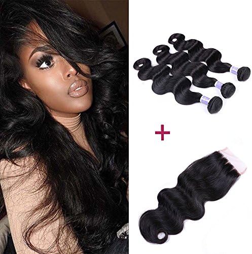 LSY Brazilian Body Wave 3 Bundles With Closure Unprocessed Remy Human Hair Weave With Lace Closure Brazilian Virgin Hair(18 20 22 + 16 Three Part)