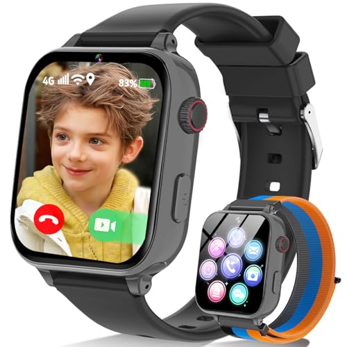 4G Smartwatch Bambini, Orologio Smartwatch Bambini con GPS SOS Videochiamata Chat Vocale Modalità Classe Fotocamera Calcolatrice Contapassi, Smart Watch Bambino Bambina 4-12 Anni Regalo, Nero