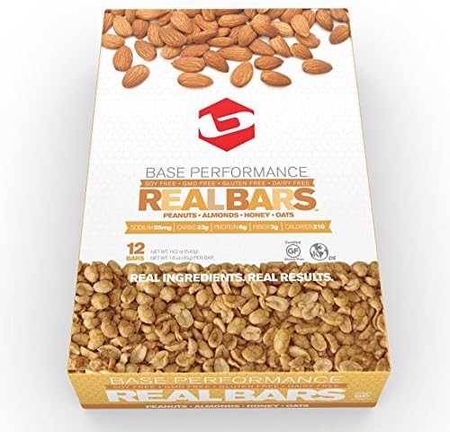 BASE Performance REAL BAR Box of 12 - Peanut Butter CRISP Flavor | Gluten Free, Soy Free, GMO Free, and Dairy Free - Contains Peanuts / Almonds / Honey / Oats and many other natural ingredients