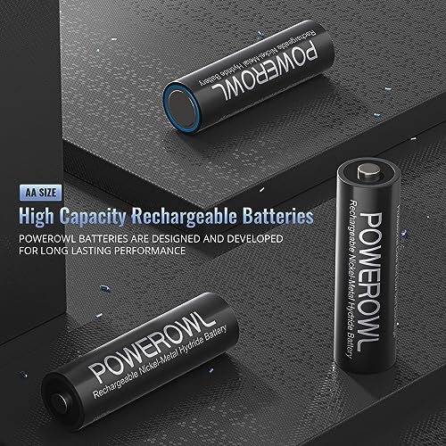 POWEROWL AA Rechargeable Batteries, High Capacity 2800 mAh 1.2 V NI-MH AA Rechargeable Battery Low Self-Discharge for Domestic Equipment (Recharge 8 Pieces, 1200 Cycle)
