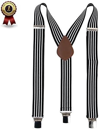 Men’ s Y Back Suspenders with 3 Quality Controlled Clips &amp; 1.4” Wide Braces &amp; Heavy DutY (Stripe)
