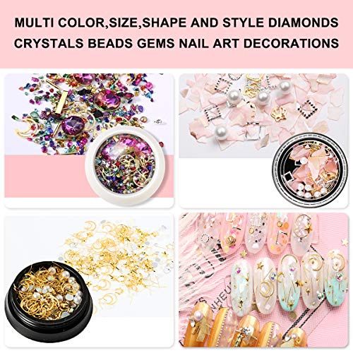 Nail Art Kit, WOVTE 15 Gel Acrylic Painting Brushes, 5 Dotting Pens, 12 Grids Nail Art Rhinestones, 2 Pack Colorful Diamonds Crystals Beads Gems Nail Art Decorations and 1 Tweezers for Nail Art DIY