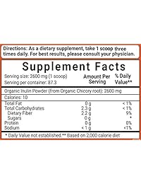 Polvo de inulina de raíz de achicoria orgánica, 8 onzas, fibra prebiótica natural para colon intestinal y...