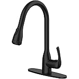 GELE Kitchen Faucet with Pull Down Sprayer and 4 Spraying Modes Matt Black Commercial 1 or 3 Hole Kitchen Faucets for Farmhou