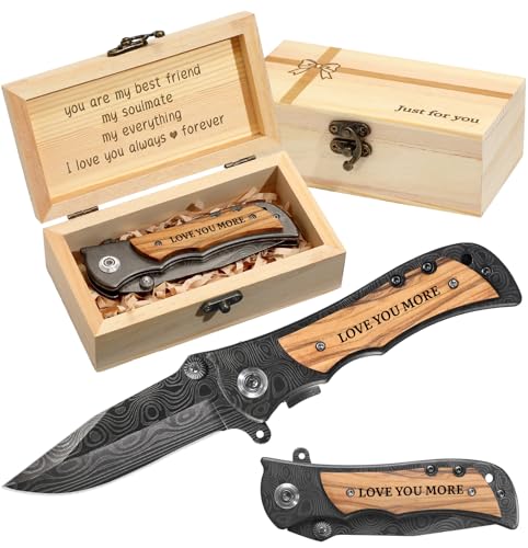 Love You More Anniversary Engraved Pocket Knife for Him