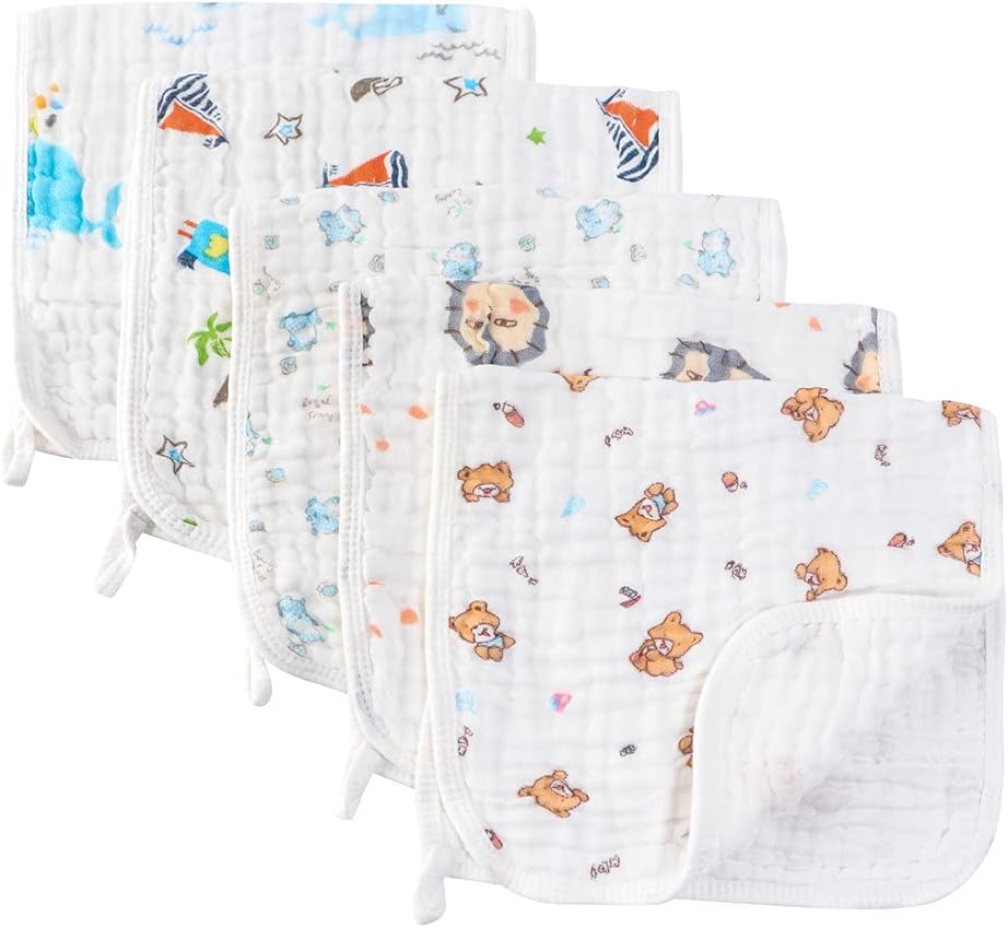 Muslin Burp Cloths Comfy Burp Clothes - Baby Burp Rags for Boy Girls Muslin Bibs 6 Layers Large 20''x10'' 100% Cotton Hand Washcloths Soft Absorbent by CuteBaby (5 Pack) (Blue): Kitchen & Dining