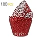GOLF 100Pcs Christmas Cupcake Wrappers Artistic Bake Cake Paper Filigree Little Vine Lace Laser Cut Liner Baking Cup Wraps Muffin CaseTrays for Wedding Party Birthday Decoration (Red)