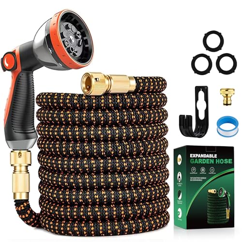 Yofidra Garden Hose 15M/50FT – Expandable Hose with 10 Spray Pattern Nozzles Brass Connector Fabric 3750D High Strength Hose with 3-Layer Latex Core