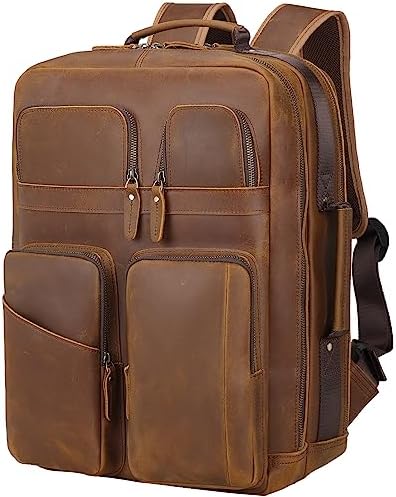 Amazon.com: PLW Leather Backpack for Men  20" Full Grain Brown Vintage  Leather Laptop Bag  Handmade Travel Rucksack with Heavy Duty Brass  Buckles, Multiple Pockets & Adjustable Shoulder Straps : Electronics