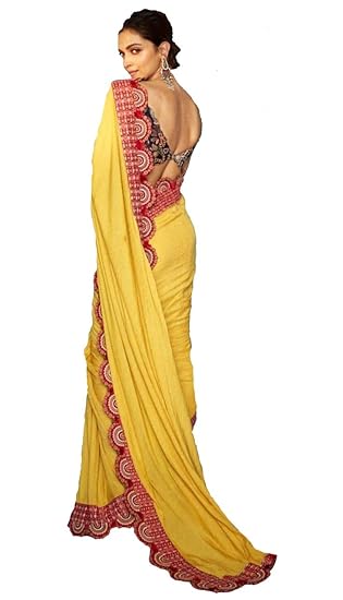 Womens Japan Satin Digital Saree (YF-151, Yellow)