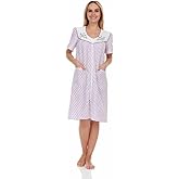 Dream8teen Women's Zipper Front Closure House Dress Short Sleeve Woven Housecoat Duster Lounger Robe